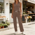 thumbnail image 1 of BADHUB 2 Piece Short Sets for Womens Summer V Neck Travel Outfits Sweatsuits Sleeveless Lounge Sets Tracksuit Brown M, 1 of 7