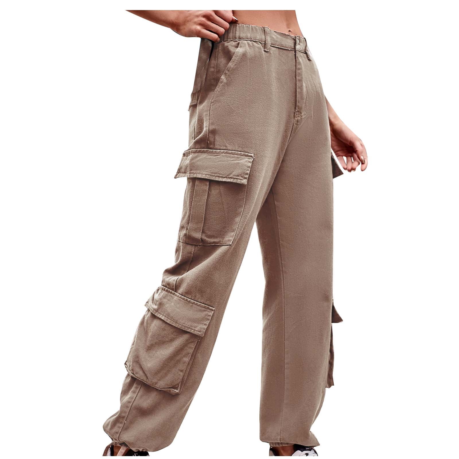 Women’s High Waist Baggy Cargo Pants – Y2K Wide Leg Denim Jeans With Flap Pockets, Beige, Loose Fit Streetwear - View #2