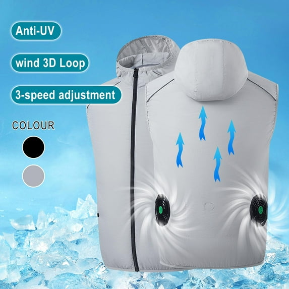 BADHUB 2025 New Air Conditioned Built-in Fan Sleeveless Hoodie Jacket for Men USB Charging Outdoor Hiking Climbing Summer Vest Jacket M-4XL Gray