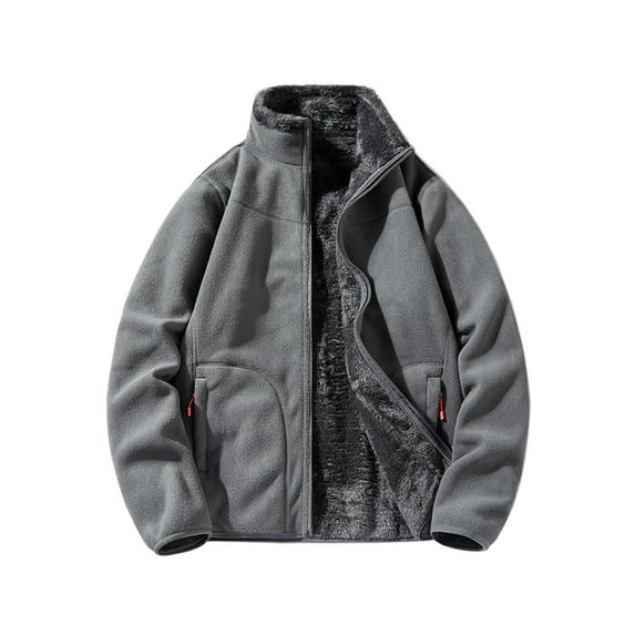 BADHUB Big & Tall Coat Men's Fleece Lined Coat Winter Warm Coat Outdoor Zip Up Jacket with No Hood Sport Active Athletic Solid Outwear Gift for Him Winter Clearance