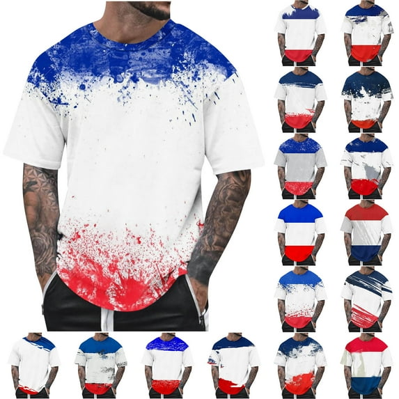 BADHUB Big & Tall Summer T Shirts for Men Casual Color Block Tie Dye Short Sleeve Tees Loose Muscle Fit Crew Neck Patriotic Athletic Tops Multicolor XXXL