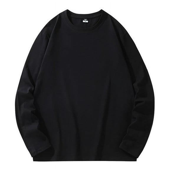 BADHUB Big and Tall T-shirt for Men Crewneck Breathable Sweatshirt Casual Long Sleeve Basic Workout Sweat Shirts Black L