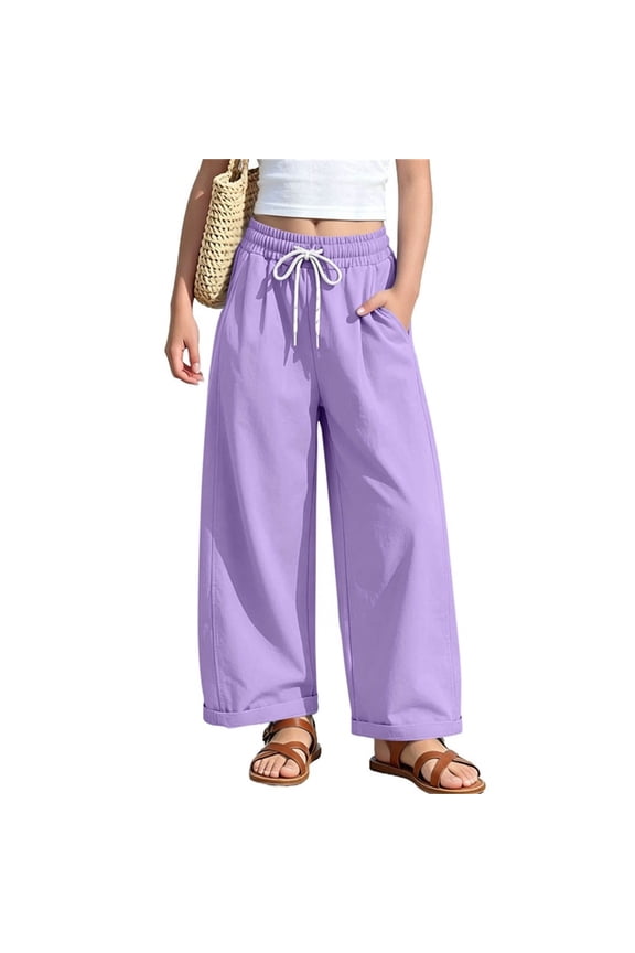 Boys Girls School Uniform Elastic Waist Harem Pants School Uniform Pants Sports Flat Front Pant with Pockets Purple 4 Years