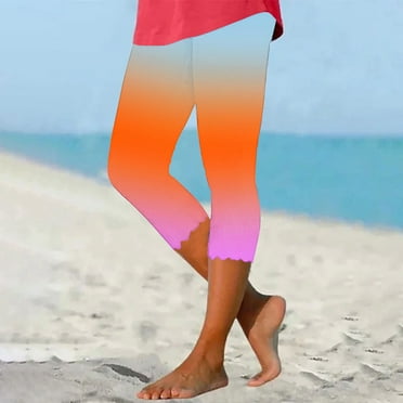 BADHUB Capri Leggings for Women，Tummy Control Mid-Calf Length Cropped Capris Summer Gradient Hight Waited Yoga Pants Casual Essential Comfy Capris Clearance