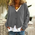 thumbnail image 1 of BADHUB Cardigan Sweaters for Women Fall Winter Long Sleeve Open Front Oversized Button Solid V Neck Knitted Crop Outerwear Coats Gray L, 1 of 8