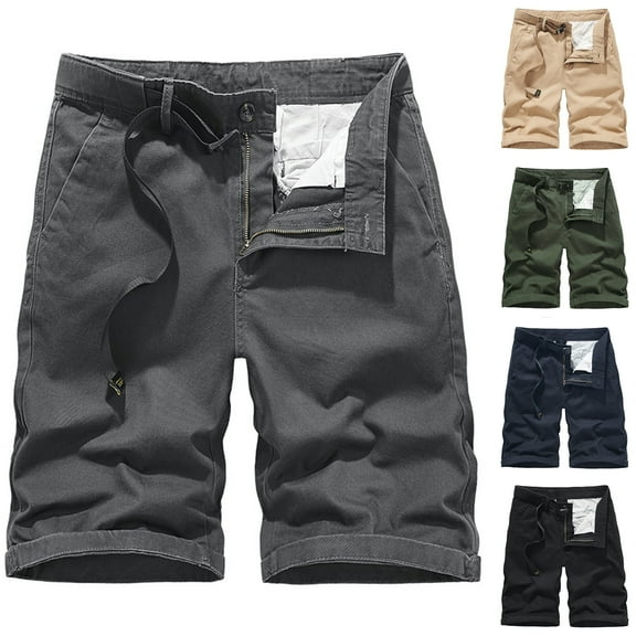 BADHUB Cargo Shorts for Men Casual Button Zipper Ripstop Work Shorts Solid Color Half Trunks Hiking Shorts Clearance Black M