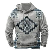 BADHUB Christmas Gifts For Men Men Aztec Print Sweatshirts Long Sleeve Vintage Pullover Casual Sweatshirt With Kangaroo Pocket Aztec Distressed Pullovers for Young Men
