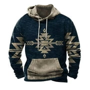 BADHUB Christmas Gifts For Men Under $10 Men Ethnic Aztec Printed Drawstring Hooded Sweatshirt Casual Workout Hoodie Ethnic Sweatshirts Mens Black Henley