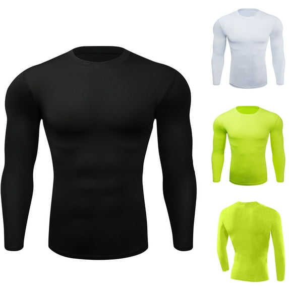 BADHUB Compression Workout Shirts for Men Quick Dry Athletic Long Sleeve Tee Shirt Breathable Stretch Tight Shirts Black XL