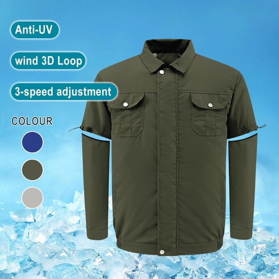 BADHUB Cooling Fan Jacket for Men, Air Conditioned Clothes Protection Removable Sleeve for Construction Outdoor Summer Labor Work Coat Army Green