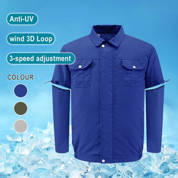 BADHUB Cooling Fan Jacket for Men, Air Conditioned Clothes Protection Removable Sleeve for Construction Outdoor Summer Labor Work Coat Blue