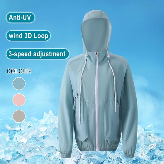 BADHUB Cooling Fan Jacket for Men Outdoor Air Conditioned with Thumb Holes Lightweight Summer Sun Protection Hiking Coat S-4XL Blue