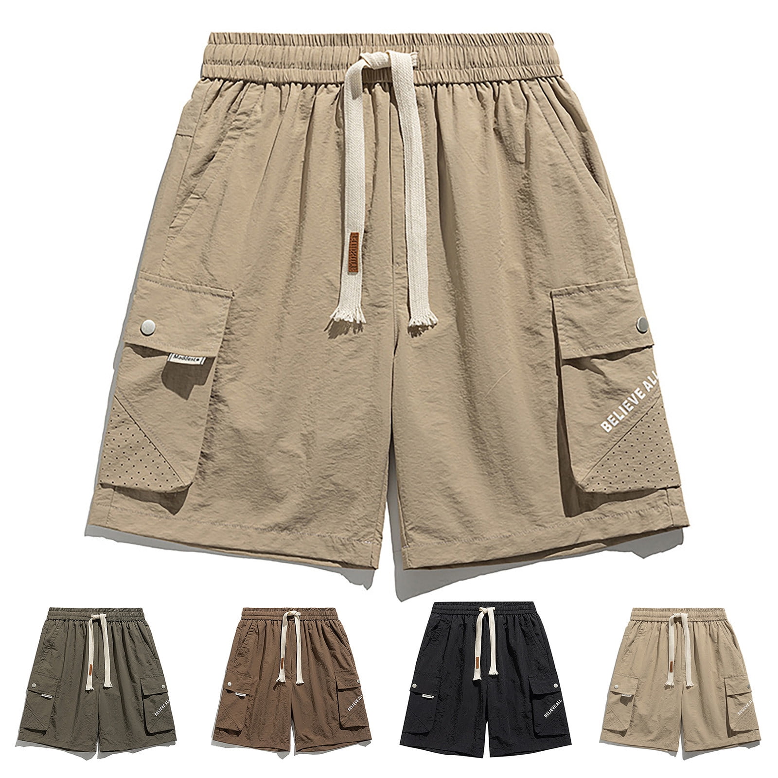 BADHUB Drawstring Cargo Shorts for Men Big and Tall Elastic Waist Multi ...