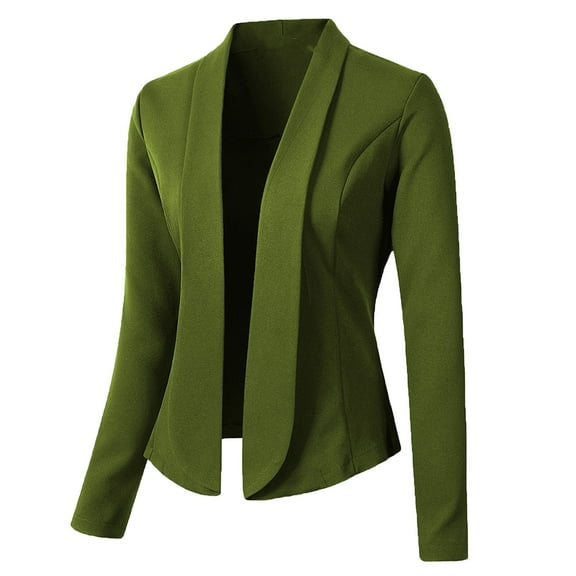BADHUB Fashion Cropped Blazer for Women Business Coat Casual Long Sleeve Turn-Down Collar Small Suit Jacket Outerwear Army Green S