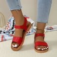 thumbnail image 1 of BADHUB Flat Sandals for Women Summer Open Toe Ankle Strap Slip on Comfy Low Wedge Lightweight Casual Breathable Beach Shoes Red 36, 1 of 8