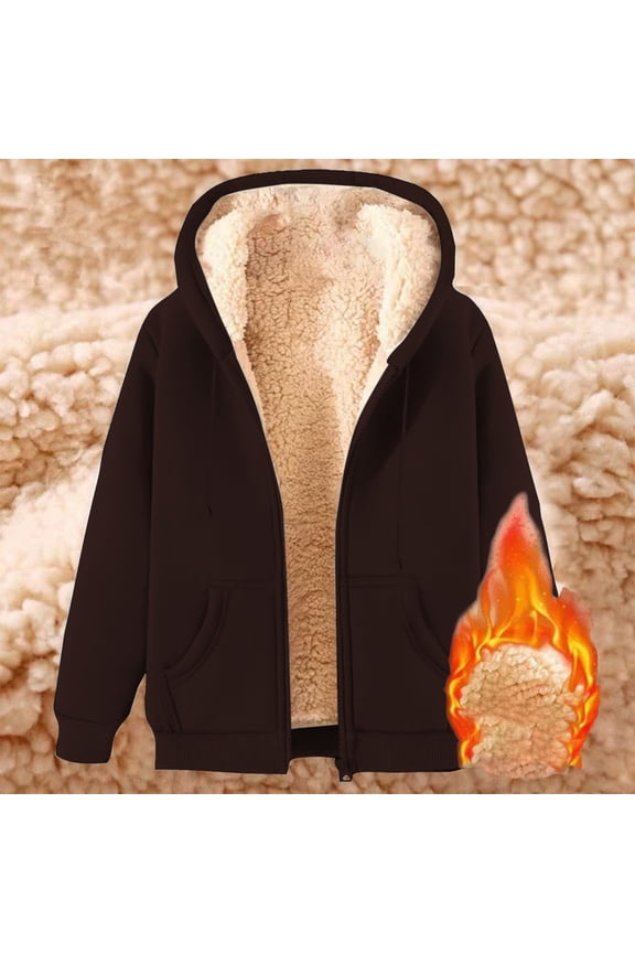 Fleece Zip Up Hoodie for Men Sherpa Lined Thelmal Hooded Pullover Warm Thick Sweatshirt Jacket Coffee L