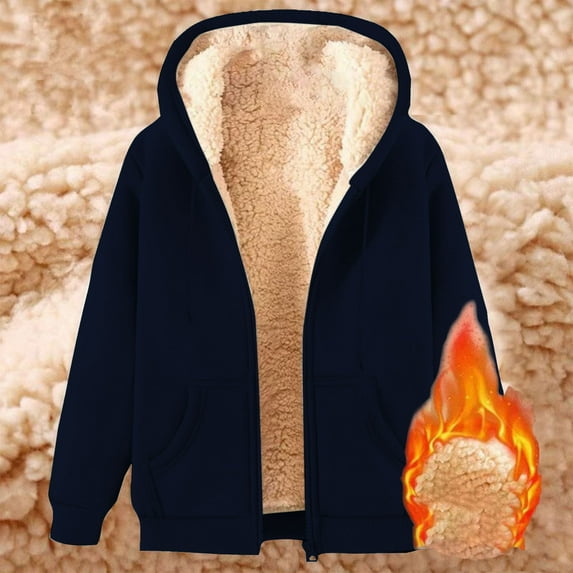 BADHUB Fleece Zip Up Hoodie for Men Sherpa Lined Thelmal Hooded Pullover Warm Thick Sweatshirt Jacket Navy S