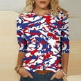 thumbnail image 1 of BADHUB Fourth of July Women American Flag Patriotic 3/4 sleeve Shirt Independence Day Star Stripes T Shirt Round Neck Blouse, 1 of 5