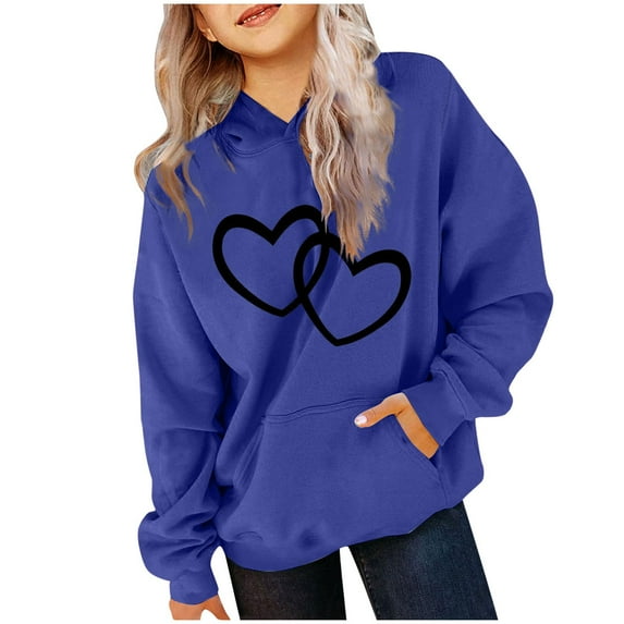 BADHUB Girls Boys Valentine's Hoodies Sweatshirts Casual Cute Long Sleeve Crew Neck Tween Girls Loose Fit Pullover Tops Dark Blue 5 Years