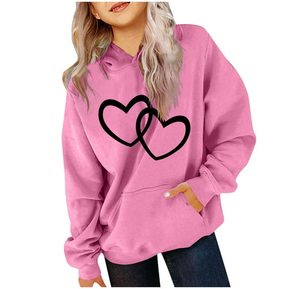 BADHUB Girls Boys Valentine's Hoodies Sweatshirts Casual Cute Long Sleeve Crew Neck Tween Girls Loose Fit Pullover Tops Pink 9 Years
