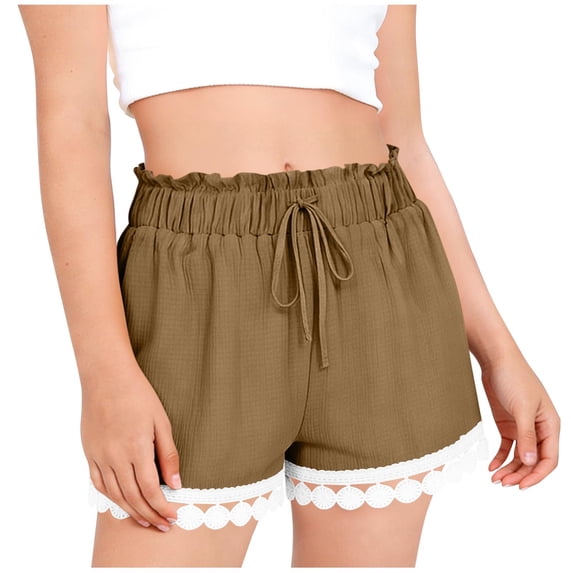 BADHUB Girls Summer Shorts Casual Elastic Waist Casual Pull On Lounge Short Pant Cute Trendy Ruffle Pants Brown 15 Years