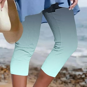 BADHUB Gradient Capri Leggings for Women, Stretch High Waisted Athletic Running Gym Pants Tights Casual Summer Cropped Yoga Pants Soft Cozy Clearance