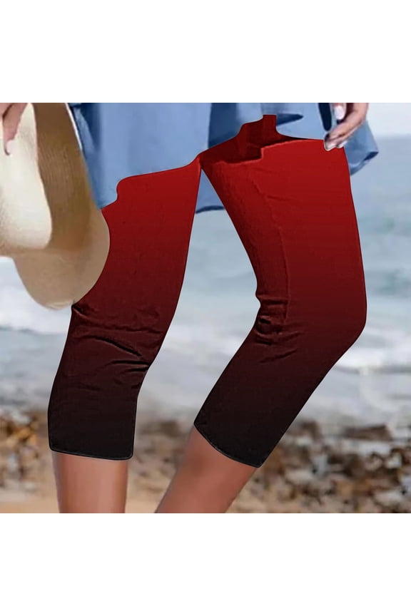Gradient Capri Leggings for Women, Stretch High Waisted Athletic Running Gym Pants Tights Casual Summer Cropped Yoga Pants Soft Cozy Clearance