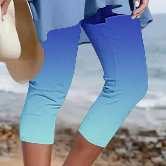 BADHUB Gradient Capri Leggings for Women, Stretch High Waisted Athletic Running Gym Pants Tights Casual Summer Cropped Yoga Pants Soft Cozy Clearance
