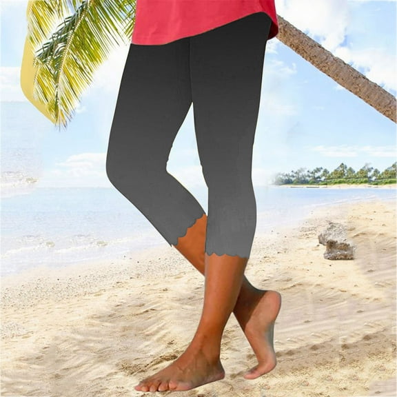 BADHUB Gradient Capris for Women Casual Stretch Skimmer Pants Summer Lightweight Milk Silk Capri Pant Tummy Control Mid-Calf Length Yoga Leggings on Sales