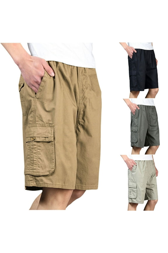 Khaki Shorts for Men Big & Tall Elastic Waist Cotton Cargo Shorts Hiking Outdoor Ripstop Workout Shorts with Pockets Army Green XXXXXL