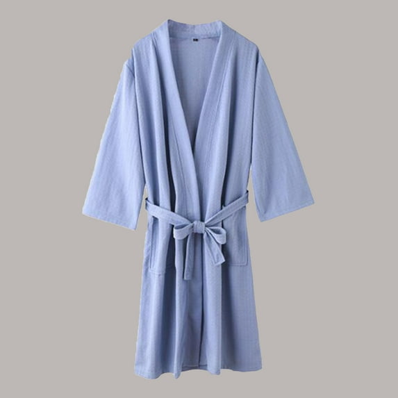 BADHUB Lightweight Robes for Men Summer Cardigan Kimono Bathrobe with Belt Light blue 3XL
