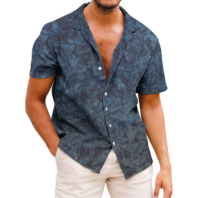 BADHUB Men Hawaiian l Shirt Cotton Button Down Casual Summer Beach ...