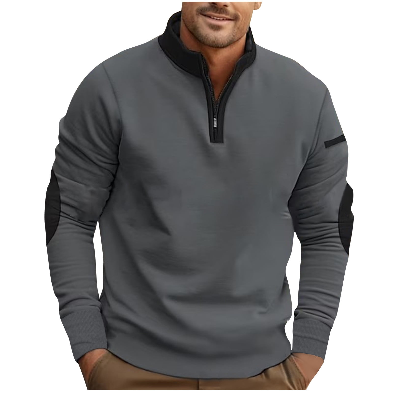 BADHUB Men's 1/4 Zip Sweatshirts No Hood Casual Stand Collar Pullover ...
