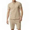 thumbnail image 1 of BADHUB Men's 2 Piece Linen Set Short Sleeve Button Down Drawstring Henley Shirts and Shorts Summer Beach Pants with Pocket Solid Color Lightweight Set on Clearance, 1 of 6