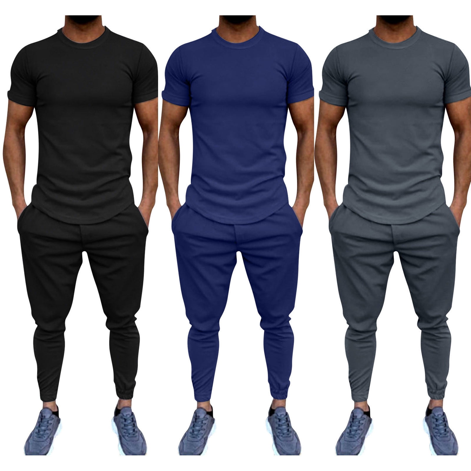 BADHUB Men's 2 Piece Outfits Casual Slim Fit Crew Neck T Shirt and ...