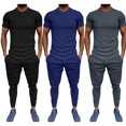 thumbnail image 1 of BADHUB Men's 2 Piece Outfits Casual Slim Fit Crew Neck T Shirt and Jogger Pant Athletic Sets Blue M, 1 of 6