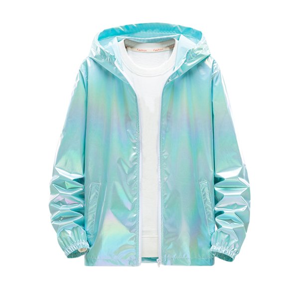 BADHUB Men's 2025 Fashion Colorful Reflective Sun Protection Hoodie Jacket Long Sleeve Full Zip Hooded Top with Pocket Light Blue