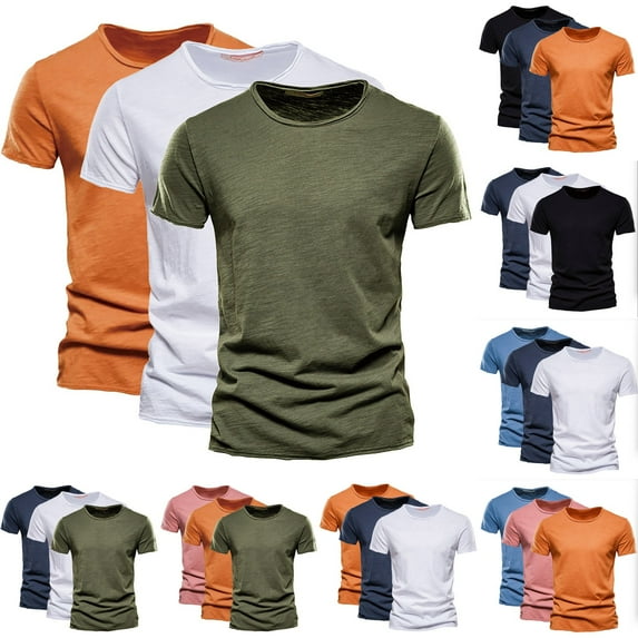 BADHUB Men's 3Pcs Cotton T Shirts Causal Short Sleeve Crew Neck Slim Fit Tee Shirt Lightweight Breathable Basic Tops Army Green XXL