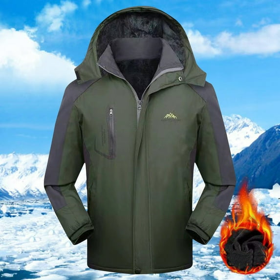 BADHUB Men's Big & Tall Coat Winter Warm Coat Waterproof Windbreaker Fleece Lined Rain Jacket with Hood Full Zip Outdoor Hiking Ski Snow Outerwear Xmas Gift for Him