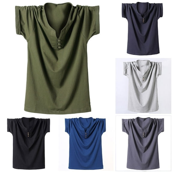 BADHUB Men's Big & Tall Henley T-Shirts Cotton Short Sleeve Classic Button Tee Shirt Lightweight Breathable Summer Tops 2025 3XL-8XL Gray XXXXL