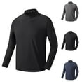 thumbnail image 1 of BADHUB Men's Big & Tall Workout T-Shirt Long Sleeve Stretch Sun Protection Sports Shirts Lightweight Solid Color Turtleneck Athletic Shirt Black L, 1 of 9