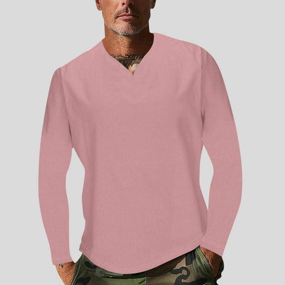 BADHUB Men's Big and Tall Longline T-Shirts Long Sleeve Crewneck Cotton Hipster Hip Hop Top Pullover Pink 4XL
