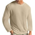 thumbnail image 1 of BADHUB Men's Big and Tall T-Shirts Casual Knitted Long Sleeve Crewneck Comfort Pullover Tee Shirts Khaki 2XL, 1 of 5