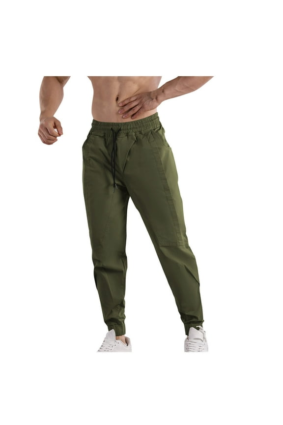 Men's Cargo Pants Elastic-Waist Tactical Pants Beam Feet Lounge Trousers Cotton Lightweight Tapered Pants Outdoor