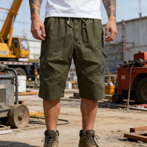 BADHUB Men's Cargo Shorts Capris Pants Stretch Drawstring Pant Summer Flat Front Loose Fit Trousers with Pockets Army Green 2XL