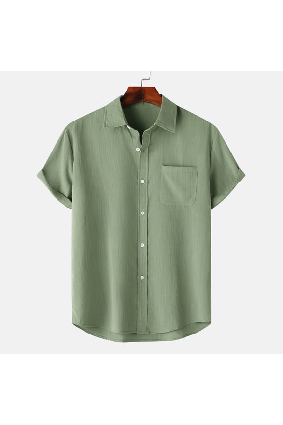 Men's Casual Button Down Shirts Wrinkle Free Short Sleeve Shirt Lightweight Cotton Dress Shirt Summer Beach Wedding Top Shirt