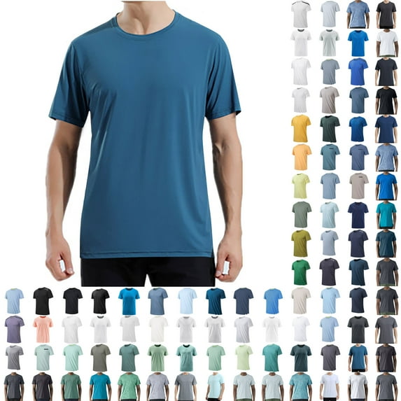 BADHUB Men's Casual Short Sleeved Crew Neck T-shirt Ice Silk Quick Dry Summer Tees Lightweight Solid Color Loose Workout Tops Deals Black L