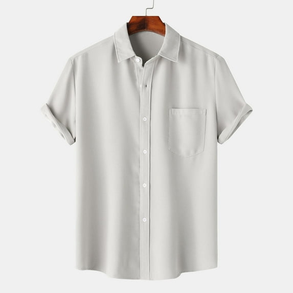 BADHUB Men's Casual Waffle Shirts Short Sleeve Button Down Summer Shirts Loose Fit Stain Shield Shirts Solid Color Lightweight Shirt