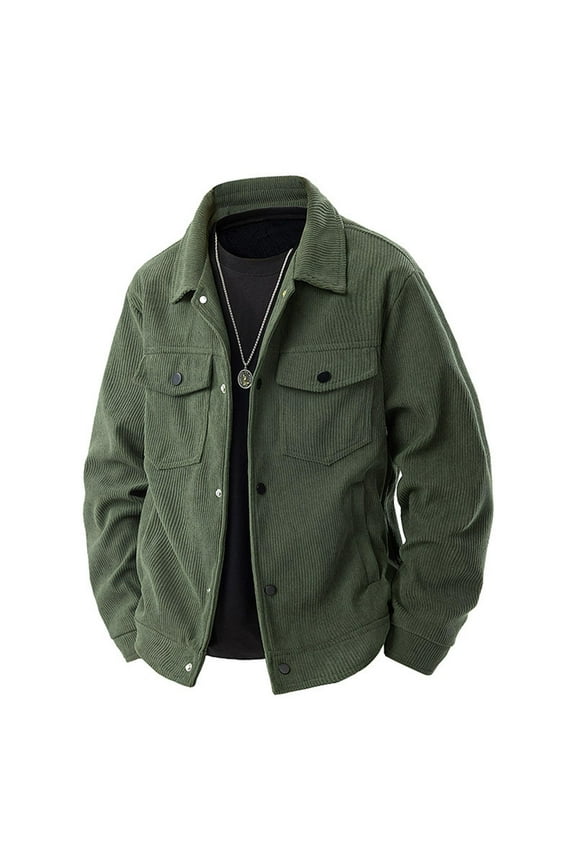 Men's Corduroy Sherpa Lined Trucker Jacket Vintage Fleece Warm Big and Tall Lapel Button Down Shacket Coat Army Green M