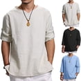 thumbnail image 1 of BADHUB Men's Cotton Linen T Shirts Big & Tall 3/4 Sleeve Lightweight Tee Shirt Solid Color Pull Up Sleeve Summer Tops 2025 White XL, 1 of 8